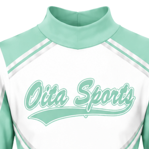 Olive Green <b>White</b> Sublimated Cheer <b>Long</b> Sleeve Uniform Set Pleated <b>Skirt</b> Athletic Team Sportswear Training Practice Performance - Product Image 4