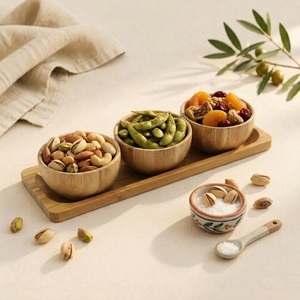 Ensemble de bols à condiments en bois écologiques avec plateau, 3 mini-bols pour apéritifs, collations et sauces - Product Image 5