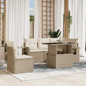 Conjunto de Sofá de Jardín de Ratán PE Beige con Acero con Recubrimiento en Polvo y Vidrio Templado - Product Image 1