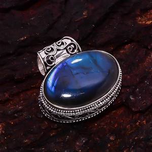 Pendentif en labradorite bleue naturelle, collier ovale en labradorite bleue, argent sterling 925, bijoux en pierres précieuses faits à la main, cadeau pour elle - Product Image 4