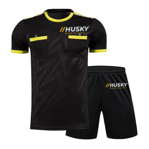 Conjunto de Jersey de Árbitro Amarillo para Hombre con Bolsillos y Pantalones Cortos Negros, Uniforme Transpirable de Poliéster para Adultos - Product Image 1
