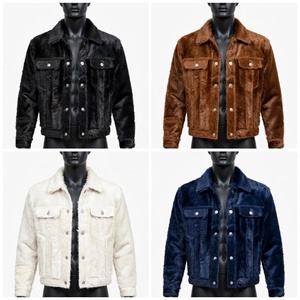<b>Men</b> Faux Fur Windproof Slim <b>Trucker</b> <b>Jacket</b> Warm Plush Winter Coat Button Casual Streetwear Outerwear Custom Logo Wholesale - Product Image 1