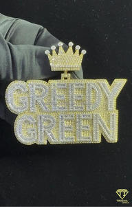 Pendentif personnalisé « Greedy Green » avec couronne, diamants Moissanite, plaqué rhodium, certifié GIA, en argent sterling 925, bijoux Hip Hop glacés - Product Image 3