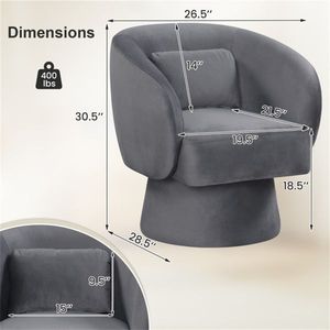 Poltrona Girevole a 360 Gradi con Capacità di 180 kg, Rivestimento in Peluche, Cuscino Lombare, Ecologica, Grigia, per Hotel - Product Image 4