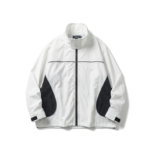 Trendy High Neck Men <b>Track</b> <b>Jacket</b> Sportswear Streetwear Lightweight Nylon Color-Block Windbreaker Coat Male Casual Outwear - Product Image 1