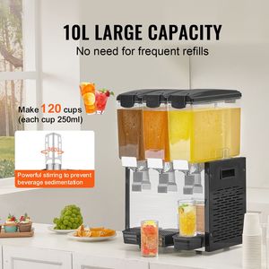 Dispenser per Bevande Commerciale 10L/10.6QT in Acciaio Inox, Macchina per Tè Freddo 440W con 3 Serbatoi, 220V, Materiale PC - Product Image 2