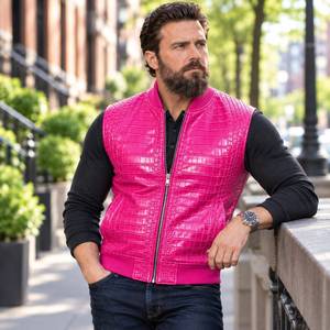 Chaleco de Cuero de Cocodrilo Azul para Hombre, Chaleco de Motociclista con Estampado de Cocodrilo, Estilo Club Biker, Regalo para Él - Product Image 5