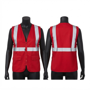 High Visibility Flame-Retardant Breathable Work <b>Vest</b> Premium Polyester <b>Red</b> Safety Waistcoat Reflective Strips Front Zipper - Product Image 1