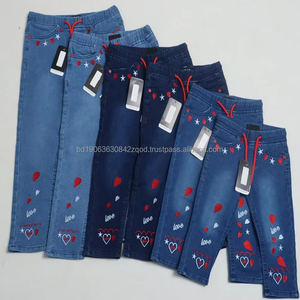 Jeans évasés décontractés pour filles, taille élastique, avec poches, en denim du Bangladesh, en stock, vente en gros - Product Image 3