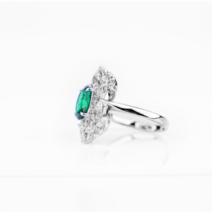 Women's 18K <b>Gold</b> Emerald Cut Green Gemstone <b>Cocktail</b> <b>Ring</b> Flower Design Pave Diamond Halo Luxury Engagement Jewelry - Product Image 3