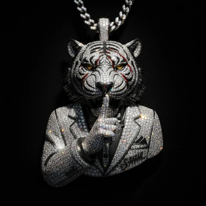 TIARAS JEWELS Pendentif Animal Tigre en Moissanite, Argent 925 Plaqué Rhodium, 60g, Micro-incrustation, Style Hip Hop, Unisexe, Cadeau de Fête - Product Image 1