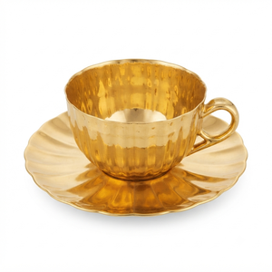 Juego de taza y platillo de latón dorado con borde festoneado, estilo vintage, hecho a mano, para café árabe, ideal para regalos de boda, venta al por mayor. - Product Image 1