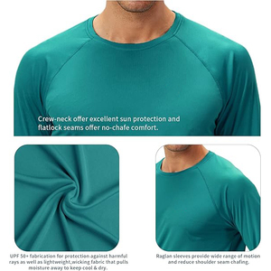 Stylish <b>Men's</b> Long Sleeve Bright Teal Rash Guard UPF 50 Plus Sun Protection Quick Dry Lightweight Athletic Swim Shirt Bulk - Product Image 4