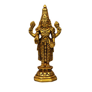 Ídolo de Latón de Tirupati Balaji, Estatua Religiosa de Venkateshwara Vishnu Bañada en Oro, Decoración para el Templo del Hogar - Product Image 1