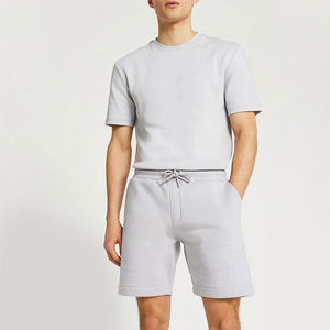 Five B Men's Light Gray Crew Neck T-Shirt And Shorts <b>Set</b> <b>Knitted</b> Cotton Breathable Casual Summer Wear Wholesale Supplier - Product Image 1