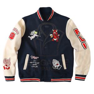 Qualité supérieure meilleur fournisseur hommes hiver toile support avant lettre impression contraste couleur simple boutonnage décontracté collège baseball - Product Image 2