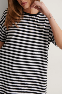 T-Shirts surdimensionnés pour femmes, Tops décontractés à manches courtes, chemisier à épaules tombantes, t-shirt ample à rayures doublées, Blouses et chemise pour femmes - Product Image 4