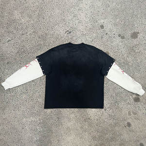 เสื้อยืดคอตตอนหนาน้ำหนักมากทรงโอเวอร์ไซส์สำหรับผู้ชาย พิมพ์โลโก้ตามสั่ง สไตล์วินเทจ ซักสองชั้น แขนยาว ประดับคริสตัล - Product Image 2