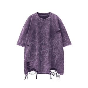 Camiseta Oversize para Hombre con Efecto Desgastado, Estilo Urbano Hip Hop, Ajuste Holgado, Lavado Ácido, 100% Algodón, con Logo, Moda de Verano - Product Image 1