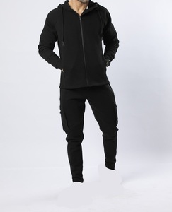2026 Fully Customizable Black Tracksuit Full <b>Zip</b> <b>Hooded</b> Casual Wear Side Pockets Autumn Polyester Cotton Blend Regular Fit - Product Image 1