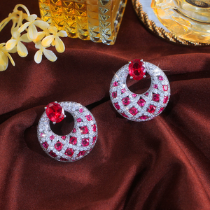 Moissanite <b>Red</b> Gemstone Hoop <b>Earrings</b> Round Statement <b>Earrings</b> Elegant Womens Jewellery Luxury Bridal Gift Fashion - Product Image 5
