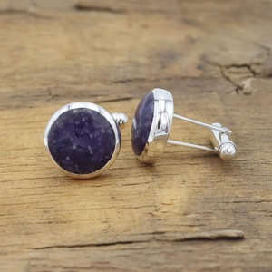 Lepidolite Cufflinks 925 Sterling Silver 14mm Round Gemstone <b>Men</b> Groomsmen Wedding Party Luxury Formal Accessories - Product Image 2