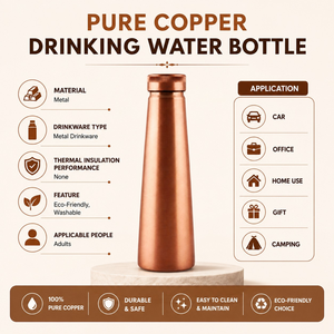 Pure Copper Drinking Water Bottle | 100% Copper Leakproof Durable Ayurvedic Health Storage Bottle Eco Friendly Metal <b>Drinkware</b> - Product Image 6