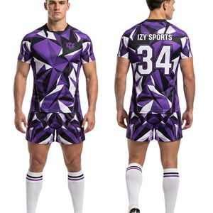 Uniformes de rugby de haute qualité en tissu bleu effet verre brisé, résistants aux déchirures, tissu performant, uniformes de rugby personnalisés pour équipes - Product Image 1