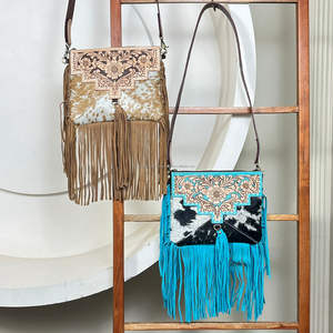 Hot Selling Tooled Cowhide Leather Crossbody Fringe Bags New Floral Pattern Boho Large Capacity High Quality Women Designer Bags - Product Image 5