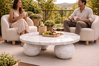 Table basse en marbre de Carrare, forme octogonale, pierre naturelle, mobilier de bureau moderne et écologique, design de créateur avec base sphérique, Diwali