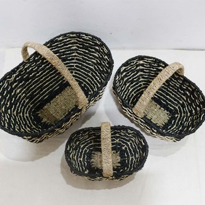 Panier de rangement en jonc de mer noir, panier de pique-nique tissé, panier décoratif fait main - Product Image 3