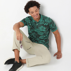 Wholesale Custom Tropical Printed <b>Men</b> <b>Polo</b> <b>Shirt</b> <b>Green</b> Floral Leaf Short Sleeve Breathable Cotton Casual Golf <b>Polo</b> <b>Shirts</b> - Product Image 1