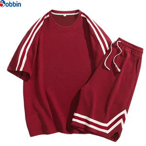 Custom Men Short Set New Fashion Summer Set With <b>Strips</b> shorts set Trendy Men's Short Sleeve Crew Neck Loose Student shorts set - Product Image 2