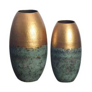 Vase de table moderne Focal Feature, finition dorée, fait main, pot décoratif, hauteur 39 cm et 31 cm, forme ovale - Product Image 4