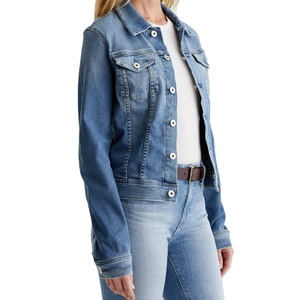 OEM/ODM Custom Vintage Winter Light Indigo Wash Slim Women's Pure Cotton <b>Denim</b> Jacket Soft <b>Stretch</b> Dual-Elastic Button Knitted - Product Image 6