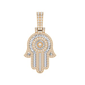 Oferta Especial: Colgante Mini Baguette Chapado en Oro de 14K con Diamantes Estilo Hip Hop, Amuleto de la Mano de Fátima, Unisex, Certificado GIA - Product Image 1