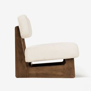 Fauteuil d'appoint moderne en bouclette beige avec pieds en bois et coussin haute densité pour salon, chambre et bureau - Product Image 5