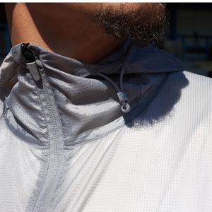 Mens Silver Grey Lightweight Hooded Windbreaker <b>Jacket</b> Full Zip <b>Packable</b> Running Training Outdoor Sportswear Embroidery Front - Product Image 3