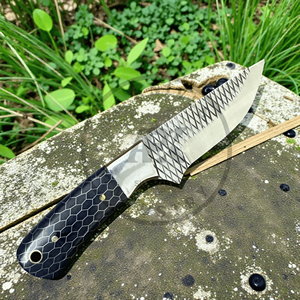 Cuchillo de caza vaquero de hoja fija, hecho a mano, de grado industrial, tipo Bull Cutter, con punta de gota, mango de acero raspado, resina y acrílico, para exteriores - Product Image 2