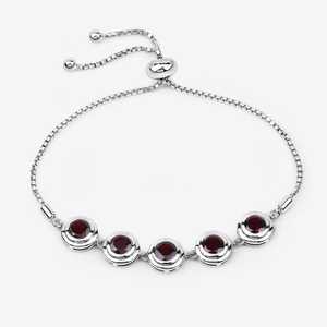Certified Natural Garnet Bracelet Sterling Silver Adjustable Bezel Bolo January Birthstone Jewelry Wedding Gift - Product Image 1