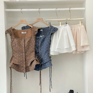 Ensemble deux pièces décontracté d'été en coton écologique lavable pour femme – Confortable, sans col, coupe longue et ajustée, tendance - Product Image 3
