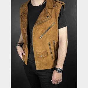 เสื้อกั๊กคาวบอยหนังแท้สีน้ำตาลสำหรับผู้ชาย - Product Image 2