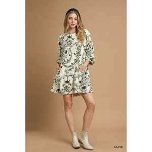 Mini vestido estampado Umgee Boho con mangas globo - Product Image 1