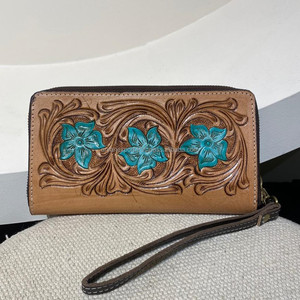 กระเป๋าสตางค์หนังแท้ลายเครื่องมือแบบตะวันตกคุณภาพสูงสำหรับผู้หญิงกระเป๋าใส่บัตรหรูหราทำด้วยมือสไตล์โบโฮ - Product Image 2