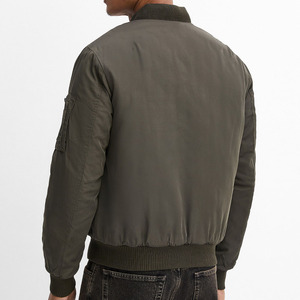 Blouson bomber vert olive pour homme, couleur unie, col rabattu, fermeture éclair, vêtement décontracté pour l'automne, coupe-vent, rembourrage en polyester - Product Image 3
