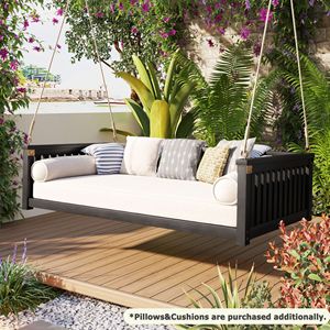 Cama Columpio Minimalista de Madera Tamaño Individual con Cuerdas, Diseño Inclinado Seguro para Jardín, Porche y Patio Trasero - Product Image 2