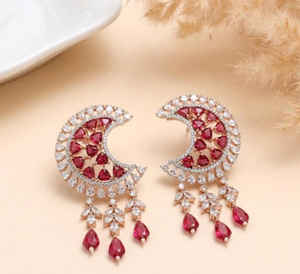 Pendientes Colgantes de Media Luna en Oro Rosa con Circonita Cúbica AAA, Joyería para Fiestas, Regalo para Mujer - Product Image 1