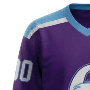 Men Purple Blue Sublimated <b>Ice</b> Hockey Printable Polyester V Neck Jersey Long Sleeve Athletic Sports Uniform Match Wear Clothing - Product Image 5