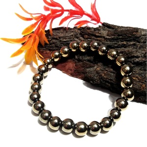 Chakralume Natural Golden Pyrite <b>Beaded</b> <b>Bracelet</b> for Healing Reiki Energy Jewelry Gift 8mm - Product Image 2