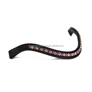 Bandeaux équestres en cuir véritable de haute qualité avec cristaux roses et argentés strass diamante bling brow band - Product Image 1